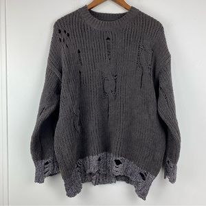 Umgee size Medium Women’s Green Silver Distressed Chenille Pullover Sweater